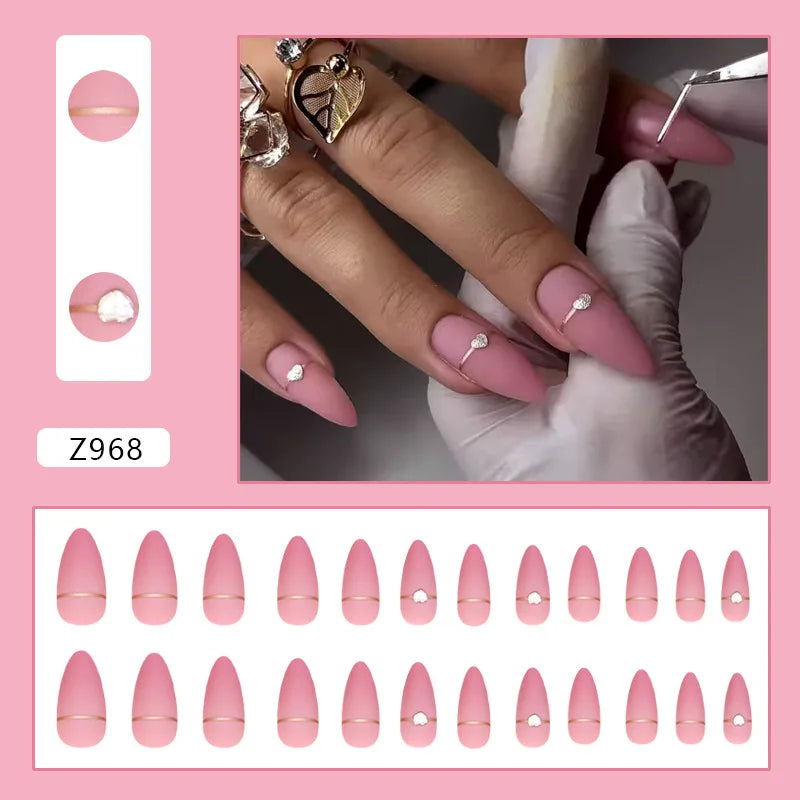 Caramel Flower 24 Pcs Press on Nails Pink Gradient Fake Nails Glossy Artificial Finger Manicure Reusable False Nails for Women