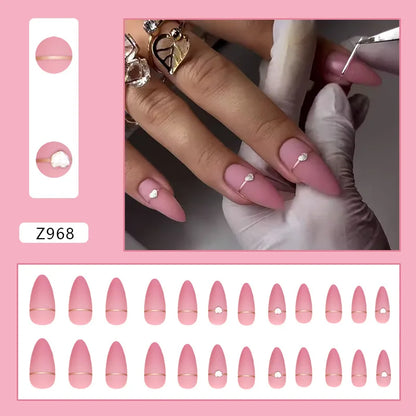 Caramel Flower 24 Pcs Press on Nails Pink Gradient Fake Nails Glossy Artificial Finger Manicure Reusable False Nails for Women