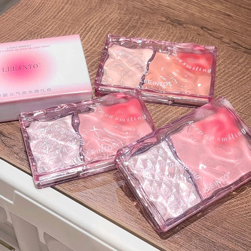 LEEINTO light sweet energy high gloss blush disk pearl fine flash bright makeup does not fly powder to show tender rouge