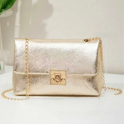 Elegant Gold Chain Crossbody Bag for Women Stylish Versatile Commuter Shoulder Bag Fashionable Tassel Detail Polyester Material