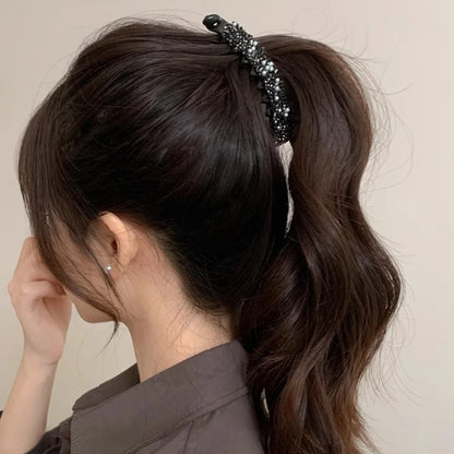 Elegant Rhinestones Banana Clip Sparkling Crystal Pearl Ponytail Holder Twist Hairpin Women Girls Summer Daily Party Hairpiece