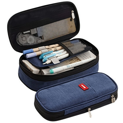 Multi-functional double-layer canvas pencil case, large-capacity portable waterproof stationery box, perfect school supplies