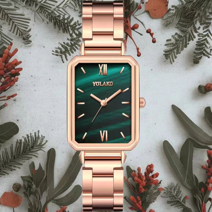 Women's Fashion Square Green Classic Wrist Retro Small Wristwatch Casual Quartz Watch For Lady
