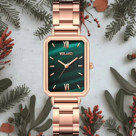 Women's Fashion Square Green Classic Wrist Retro Small Wristwatch Casual Quartz Watch For Lady