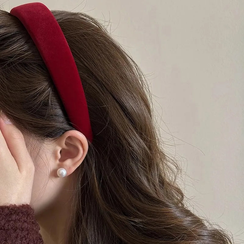 Rose Red Wide-brimmed Sponge Hair Band Women Fairy Temperament Headband Tweed Head Hoop Hairband Princess Girls Hair Accessories
