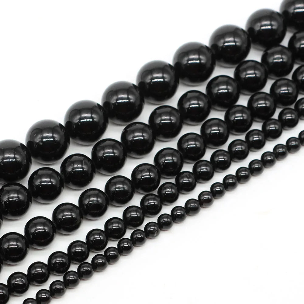 4 6 8 10mm Natural Black Tourmaline Beads Round Smooth Loose Stone Bead For Jewelry Making Diy Bracelet Necklace Accessories