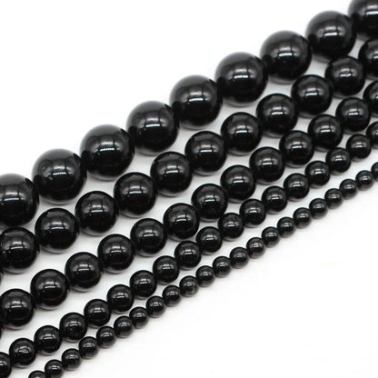 4 6 8 10mm Natural Black Tourmaline Beads Round Smooth Loose Stone Bead For Jewelry Making Diy Bracelet Necklace Accessories