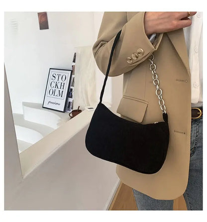 Solid Color Simple Corduroy Bag Women's Spring/Summer New Western Style Shoulder Small Square Bag Popular Fashion Underarm Bag