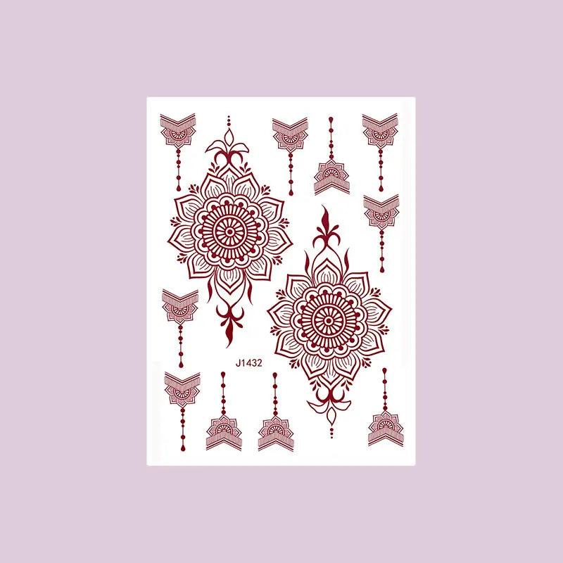 Waterproof Henna Tattoo Stickers for Women Flower Instant Fake Tattoo for Hand Temporary Tattoos for Wedding Party Festival