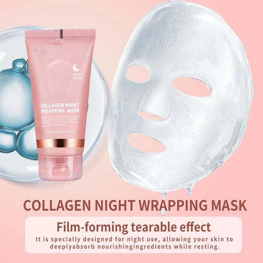 Collagen Overnight Facial Mask Wrapping Peel-Off Mask Hydrating Firming Moisturizing SkinCare Collagen Jelly Cream Hydrolyzed