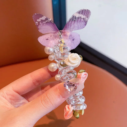 Sweet Butterfly Rose Phone Line Hair Hoop Children's Phone Line Braided Hair Rope Girls' Hair Tie Headwear