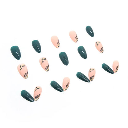 Fresh Green Tea 24 Pcs Fake Nail with Jelly sticker Press on False Nails Wearable Round Head Oval Full Cover Nail Tips