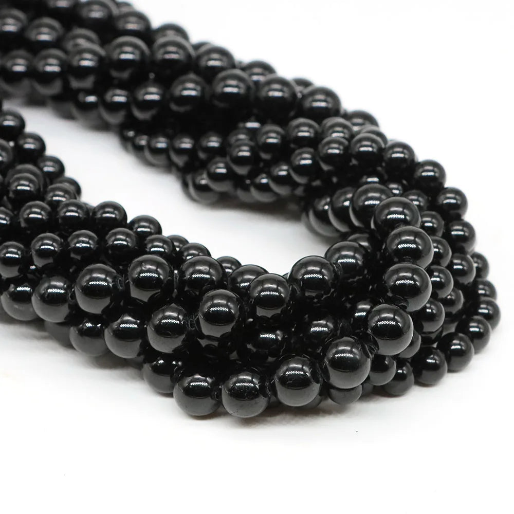 4 6 8 10mm Natural Black Tourmaline Beads Round Smooth Loose Stone Bead For Jewelry Making Diy Bracelet Necklace Accessories