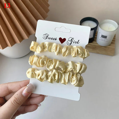 3/6Pcs/Set Silk Hair Scrunchies Elastic Hair Bands Women Elegant Headwear Hair Ties Ponytail Holder Sweet Hair Rope Rubber Bands