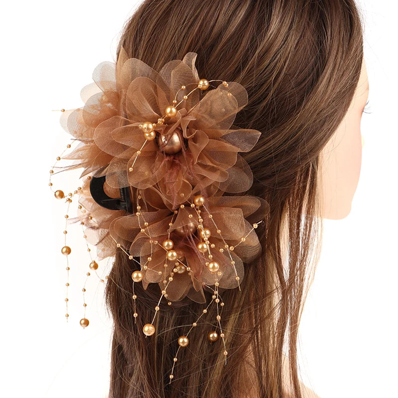 1PC Fashion Feather Butterfly Flower Pearl Tassel Hair Clip Women Shark Ponytail Clip Headdress Hair Accessories