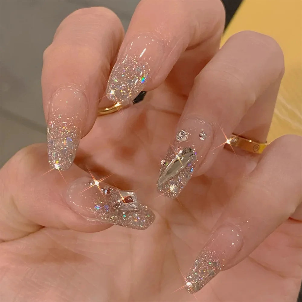 24Pcs Press on Fake Nails Short Medium French Acrylic Full Cover False Nail With Glue Kit Mini File Manicure for Women and Girls