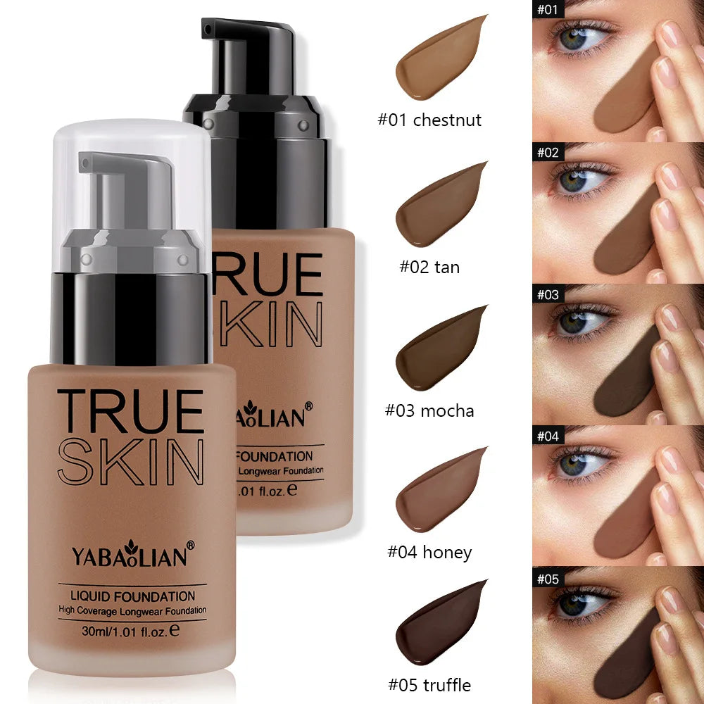 Full Coverage Foundation Deep Brown 30ml Water Based Liquid Makeup Sweatproof Transfer Resistant For A Complexion