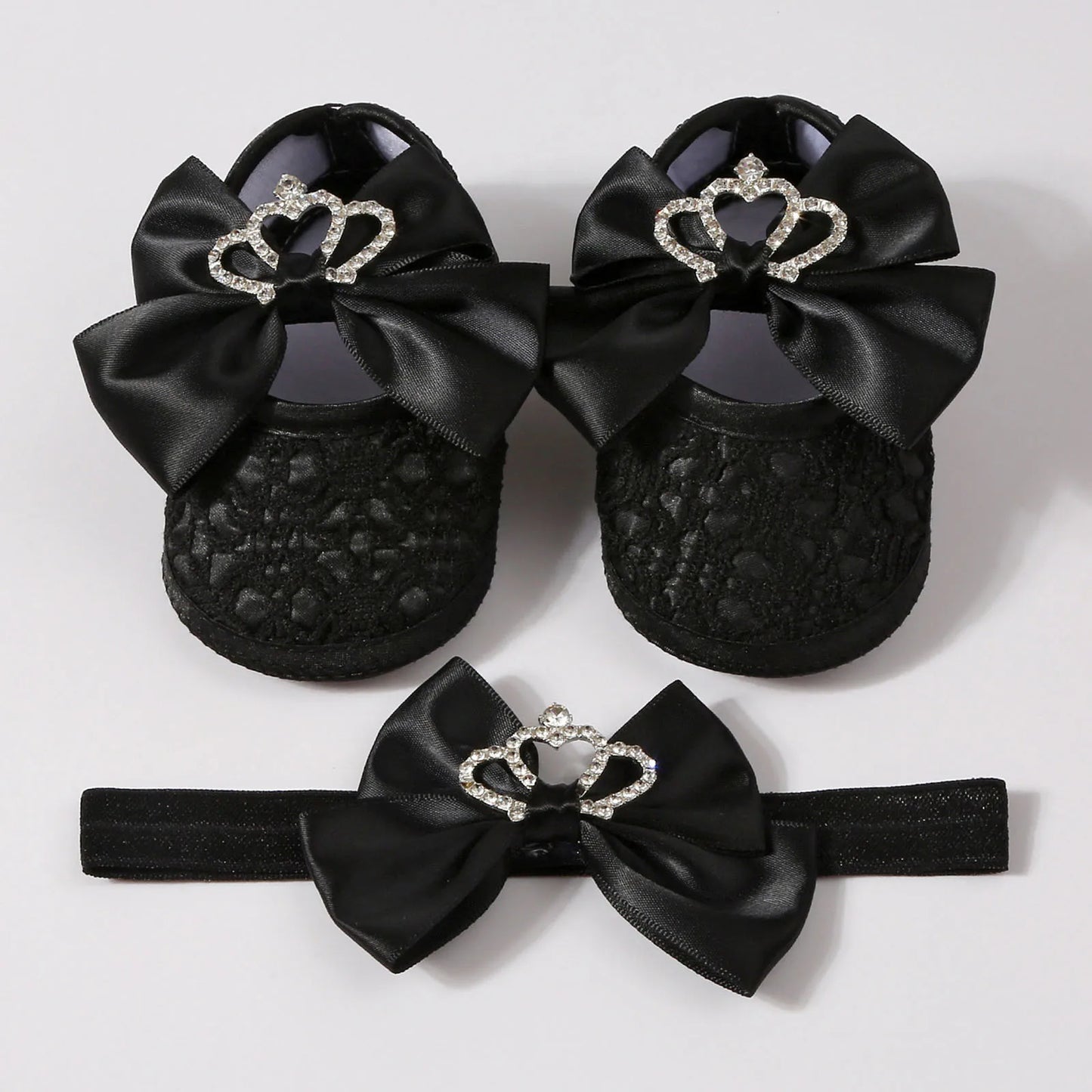 0-12months Baby Girls Princess Shoes Set Crown Bow Decor Lace Shoes for infant girls Soft Non-slip Bottom First Walking Shoes