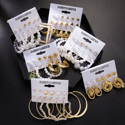 3-9 Pairs Heart Butterfly Drop Earrings Set Big Circle Piercings Earrings Jewelry for Women Imitation Pearl Hoop Cute Ear Buckle
