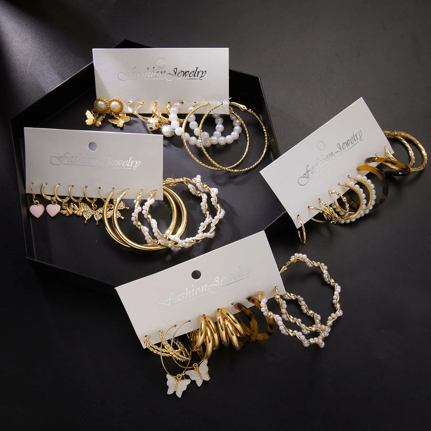 3-9 Pairs Heart Butterfly Drop Earrings Set Big Circle Piercings Earrings Jewelry for Women Imitation Pearl Hoop Cute Ear Buckle