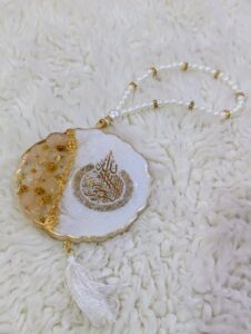 Resin Car Hanging Ornament – Ayat al-Kursi & Safar Dua, Pearl Tassel Rearview Mirror Decor