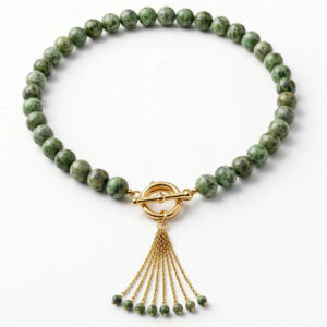 Green Beaded Tassel Necklace — image 1