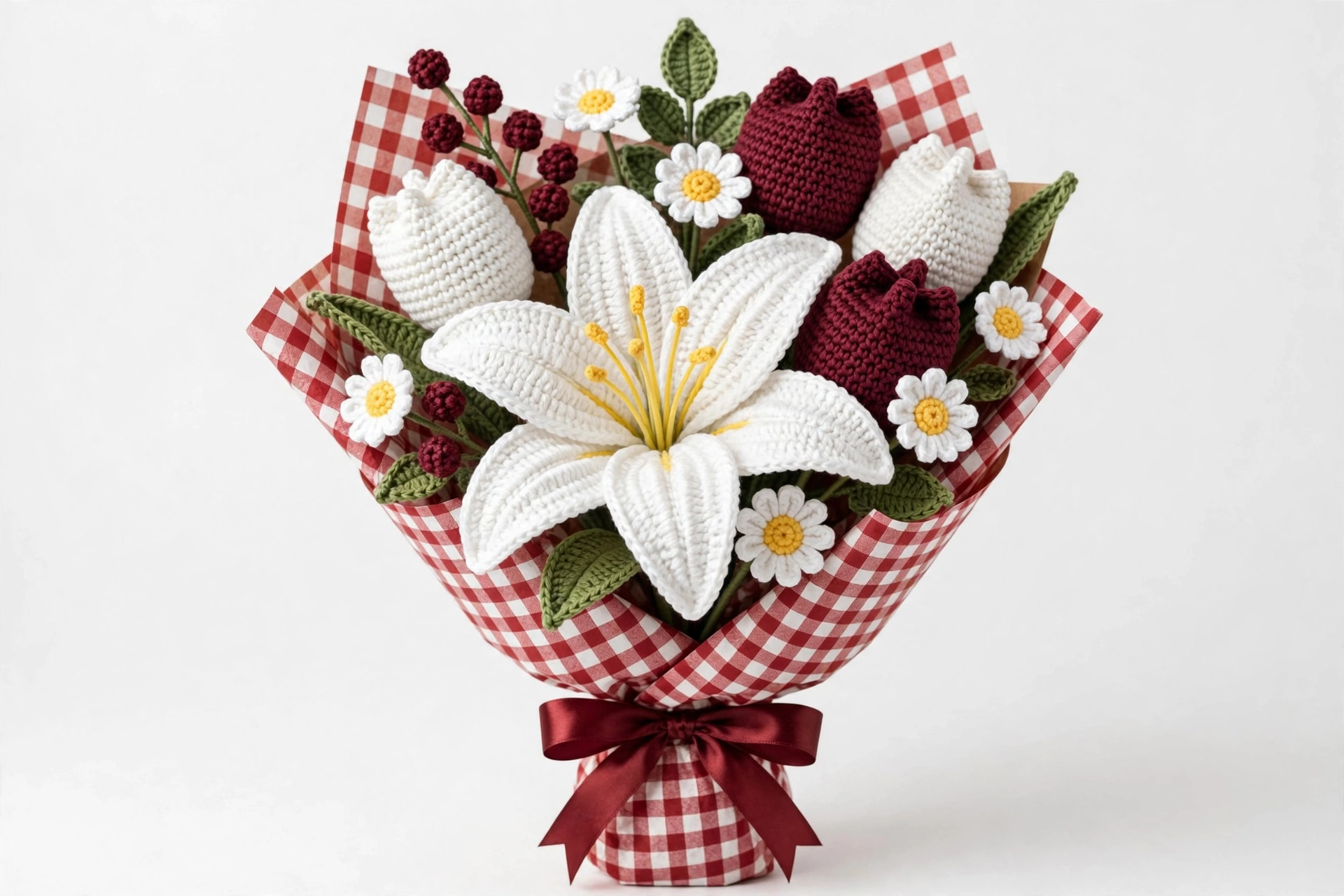 White Lily & Tulip Crochet Bouquet — image 1