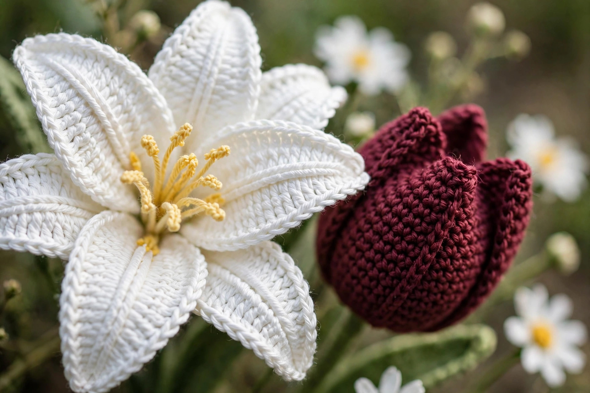 White Lily & Tulip Crochet Bouquet — image 3