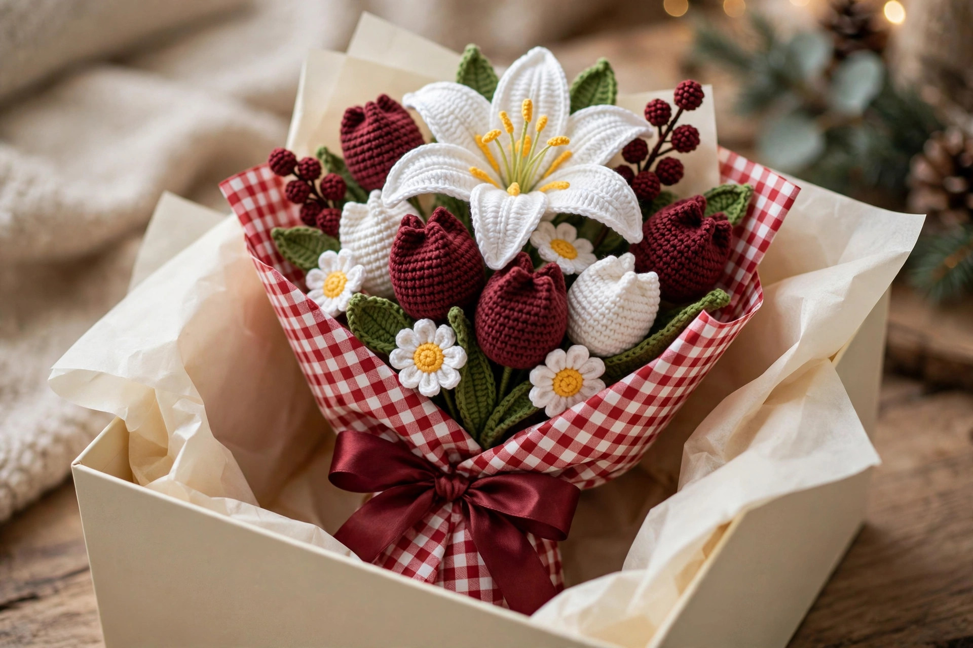 White Lily & Tulip Crochet Bouquet — image 4