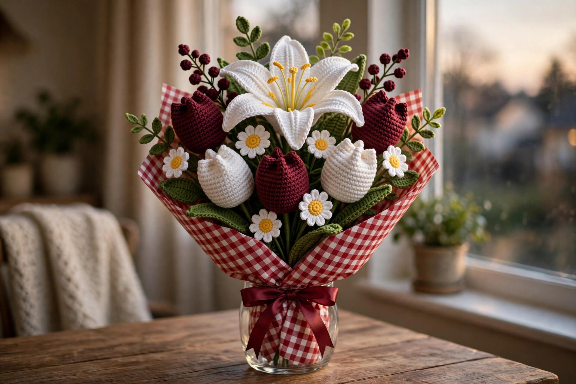 White Lily & Tulip Crochet Bouquet — image 5