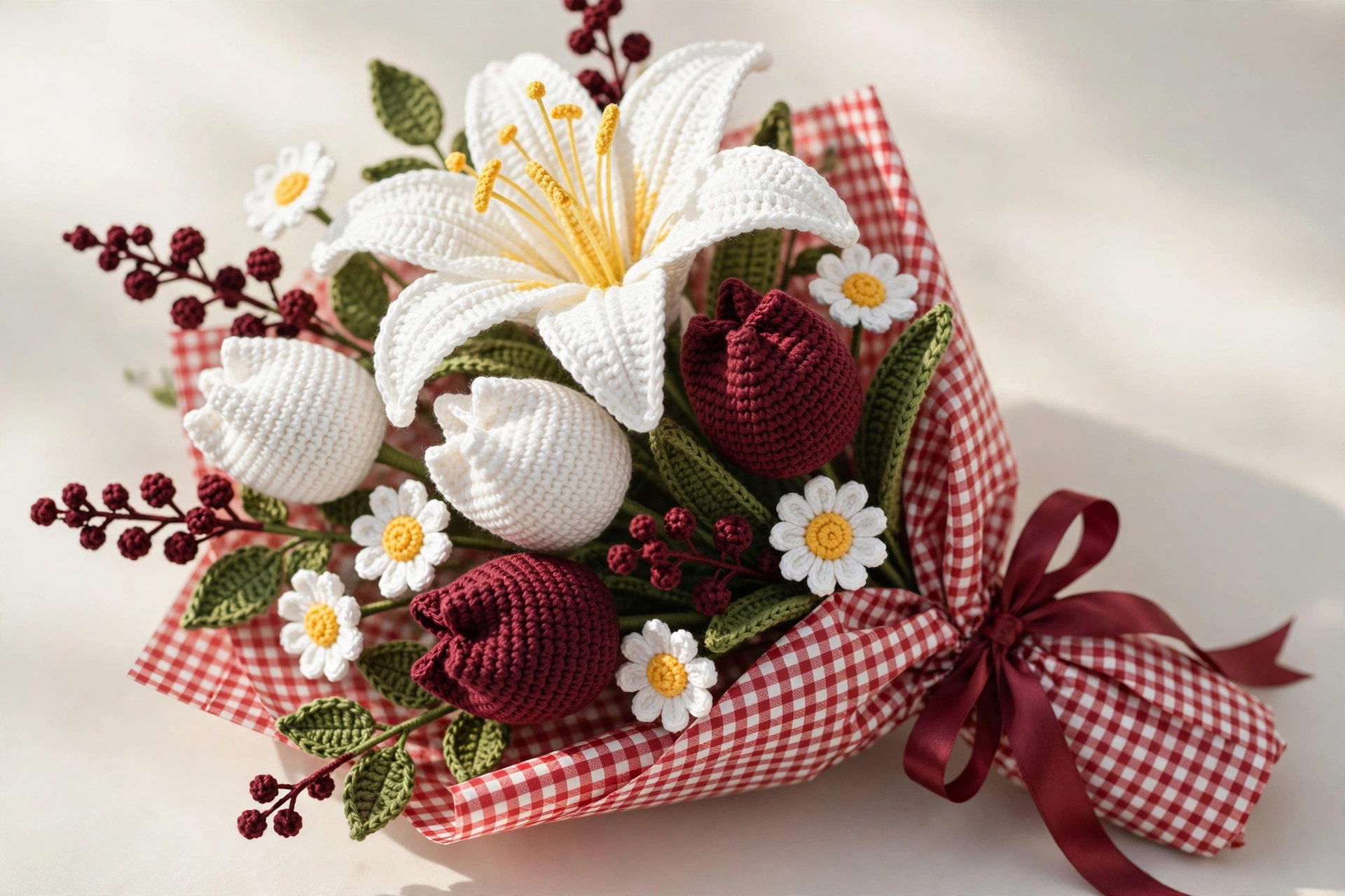 White Lily & Tulip Crochet Bouquet — image 6
