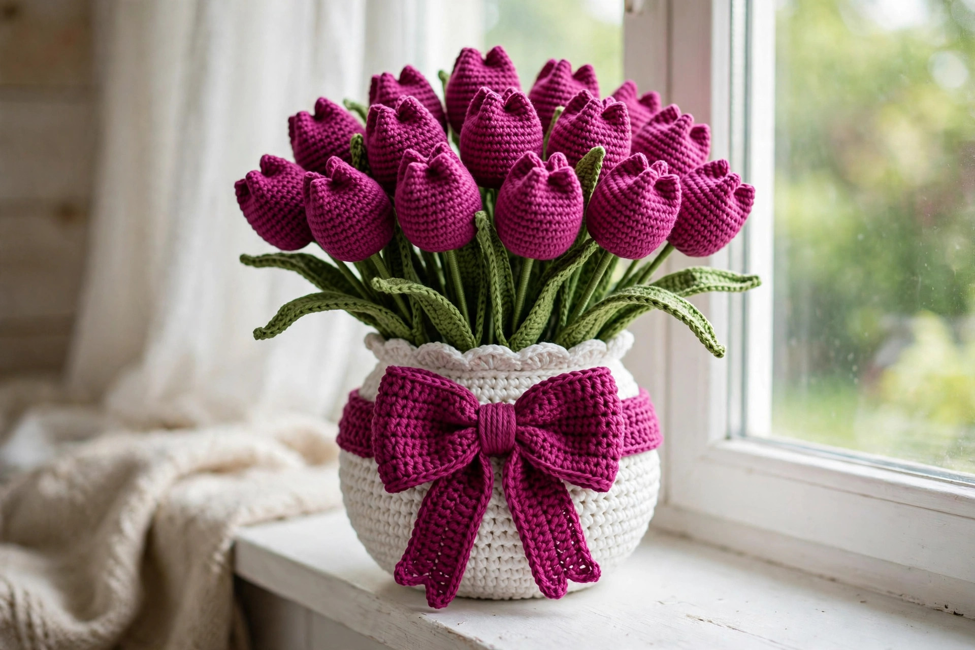 Magenta Tulip Vase Bouquet — image 2