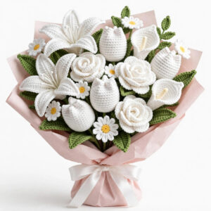 White Rose & Lily Crochet Bouquet — image 1