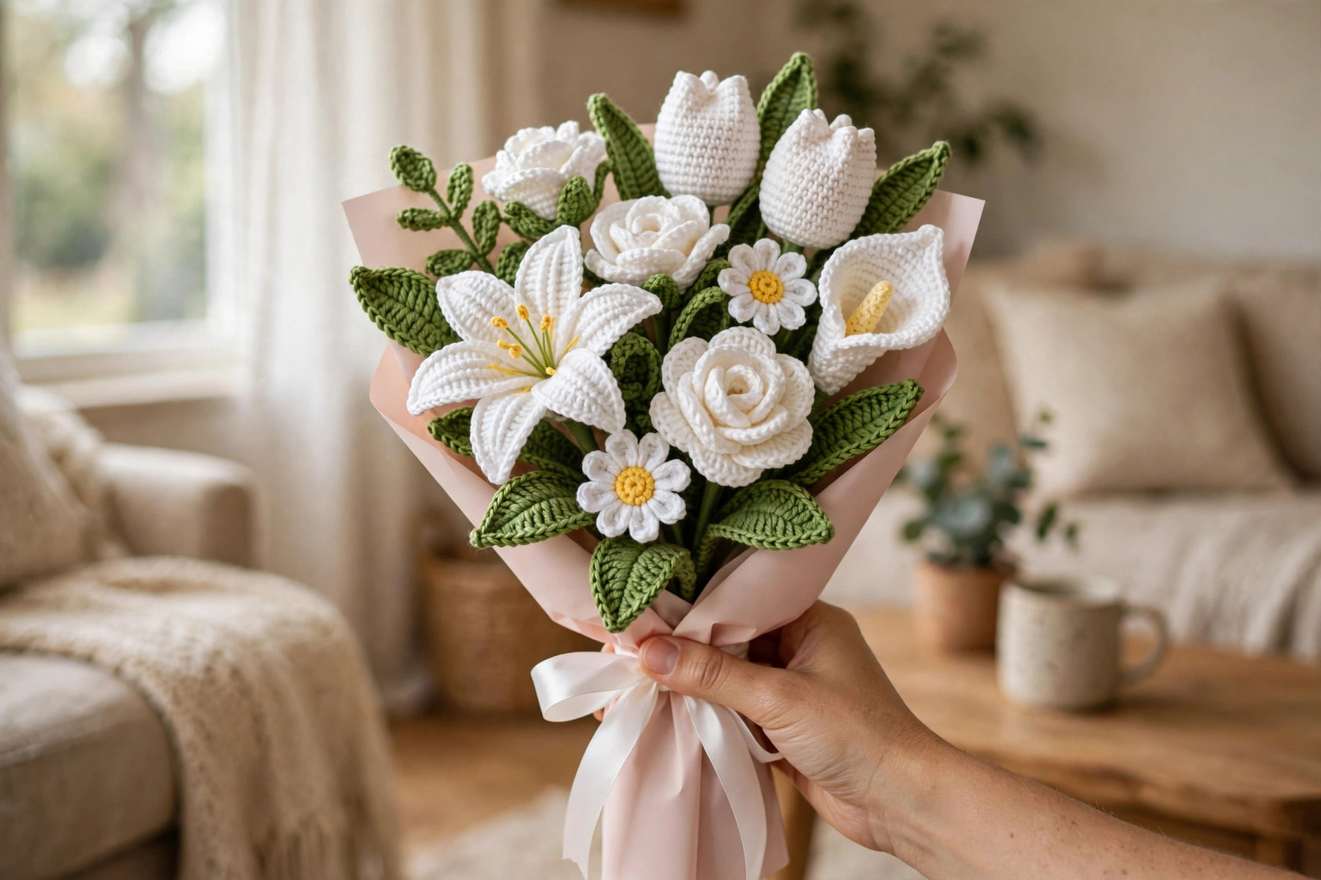White Rose & Lily Crochet Bouquet — image 2