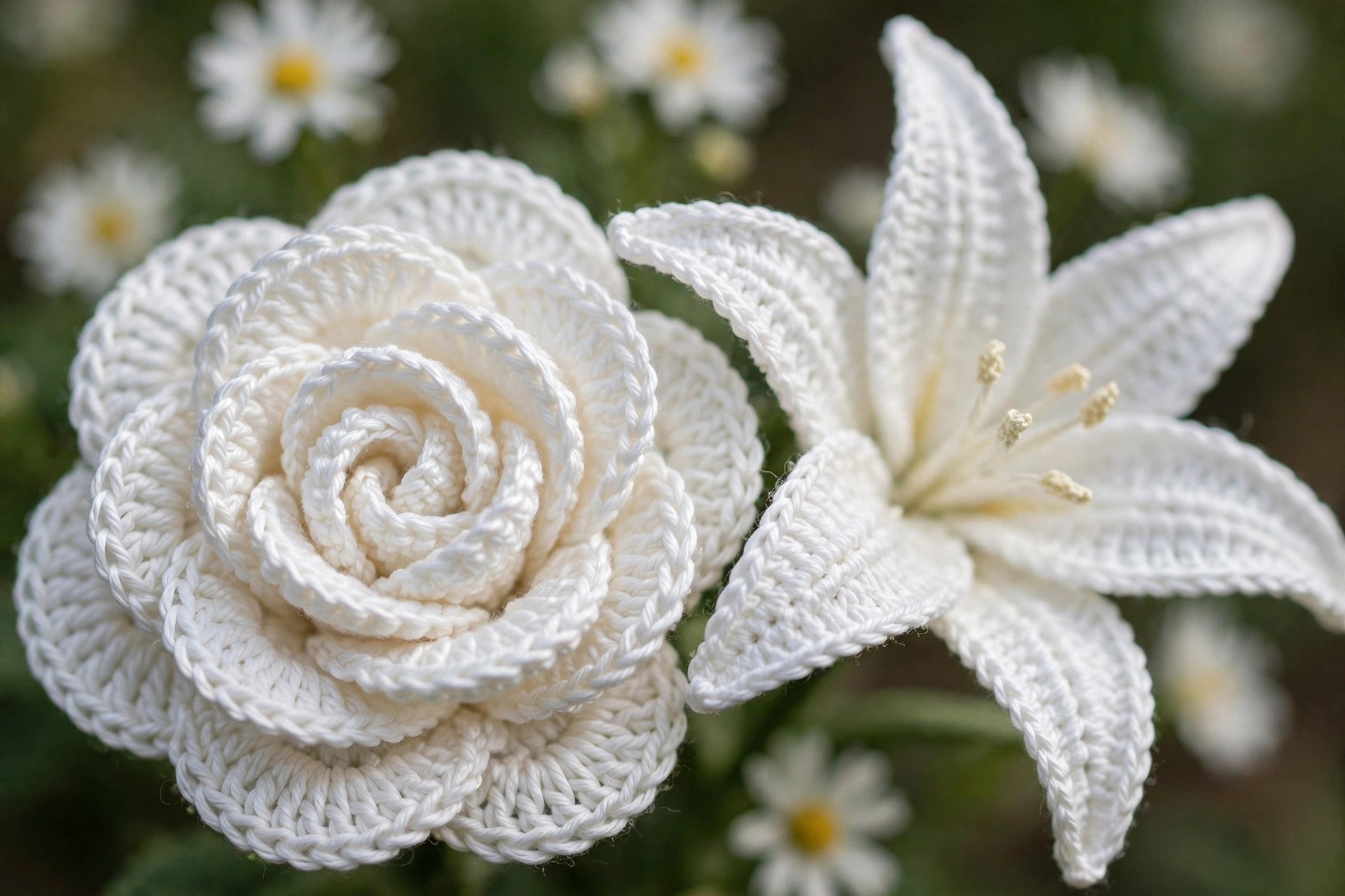 White Rose & Lily Crochet Bouquet — image 3