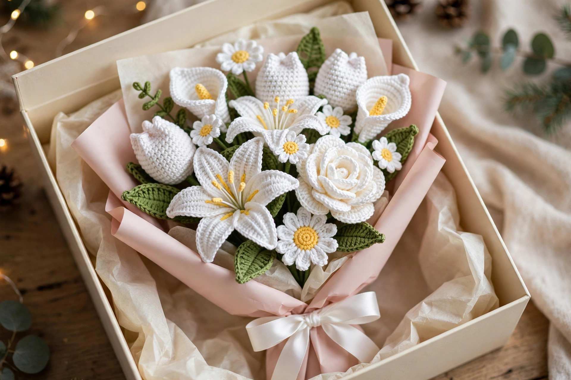 White Rose & Lily Crochet Bouquet — image 4