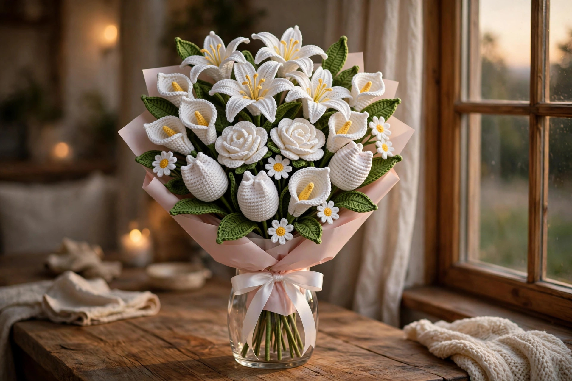 White Rose & Lily Crochet Bouquet — image 5