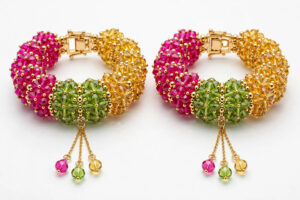 Green Yellow Pink Crystal Bangles