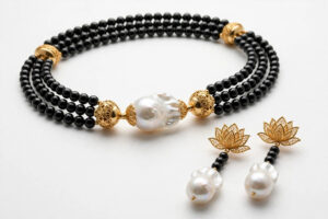 Black Bead & Baroque Pearl Necklace Set