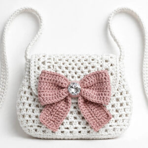 White Crochet Shoulder Bag with Pink Bow — image 1