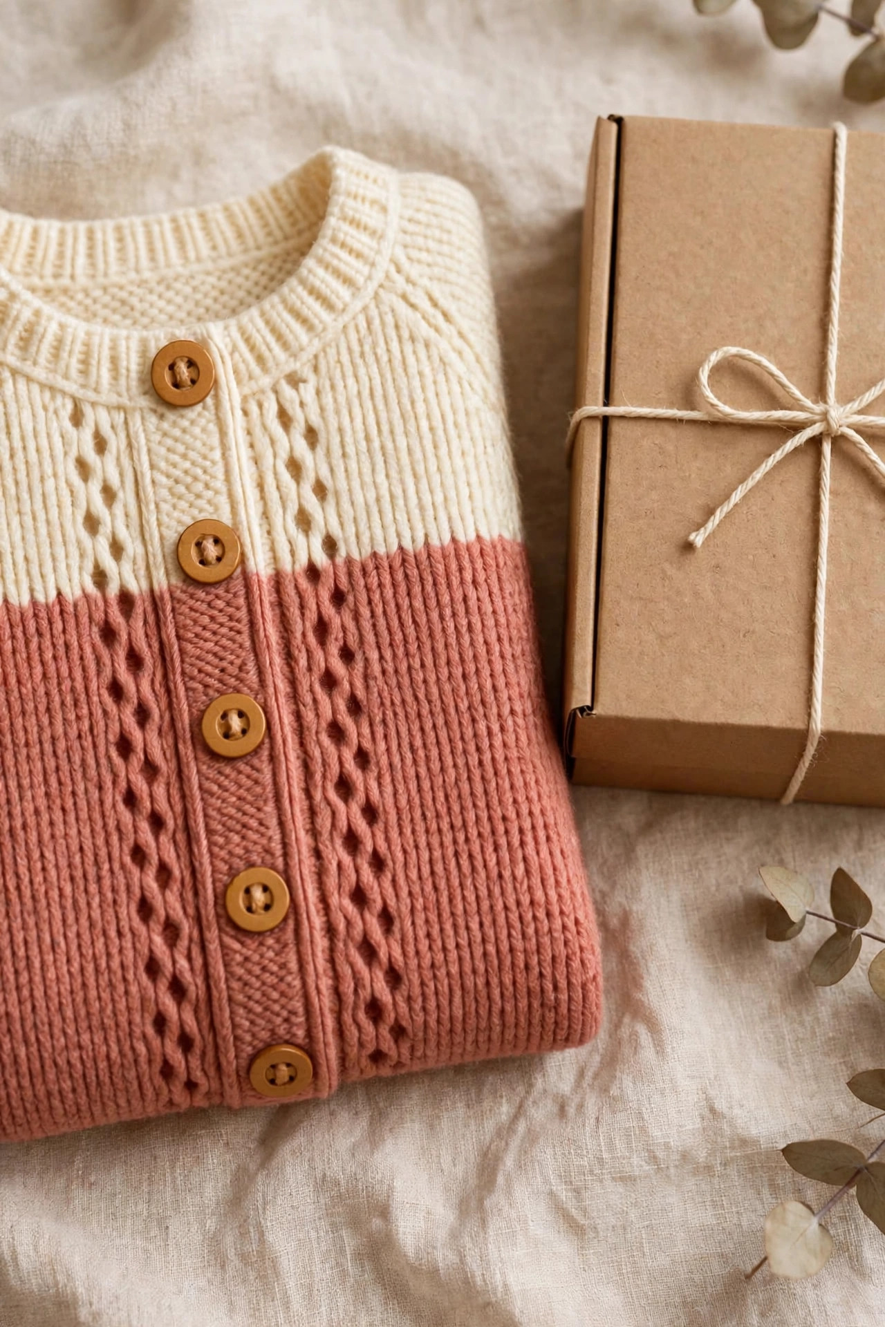 Baby Cream & Terracotta Button Cardigan — image 4