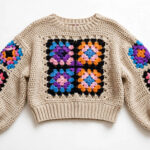 Beige Multicolor Granny Square Crop Sweater