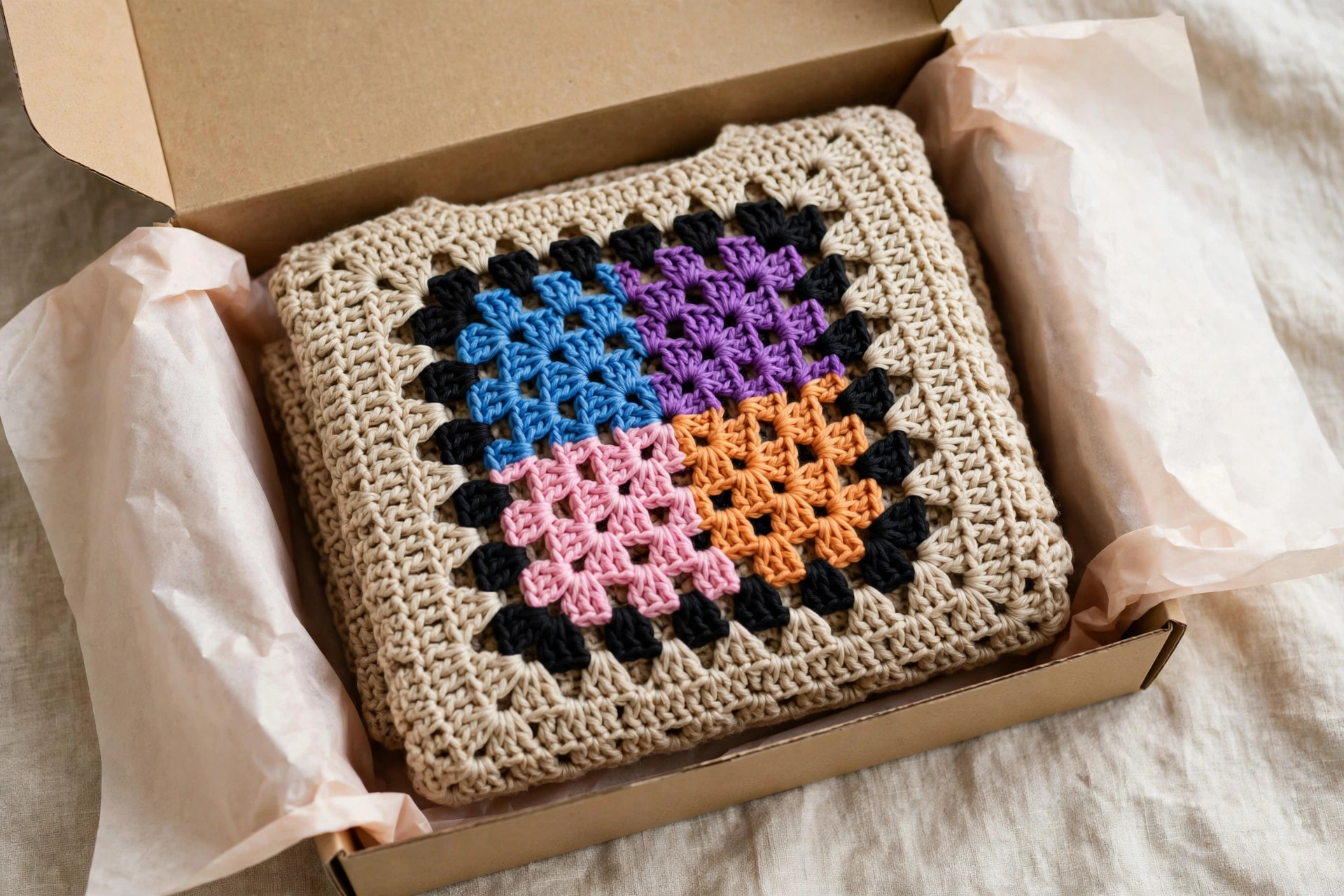 Beige Multicolor Granny Square Crop Sweater — image 4