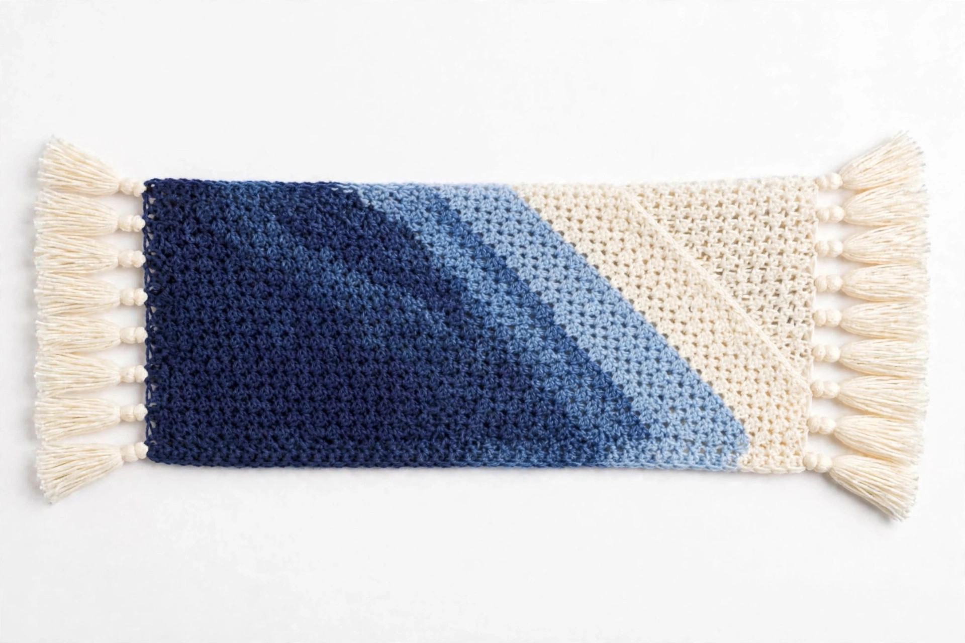 Blue Diagonal Stripe Tassel Scarf — image 1