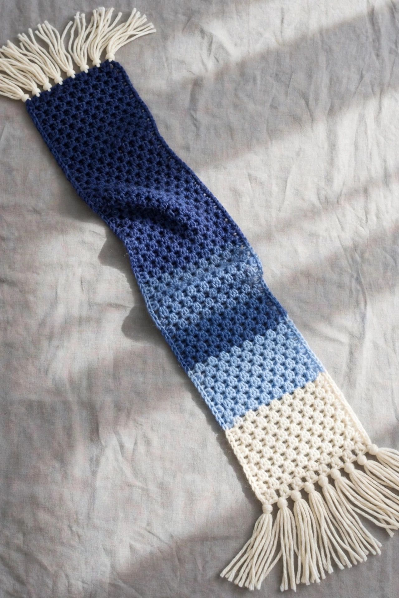 Blue Diagonal Stripe Tassel Scarf — image 6