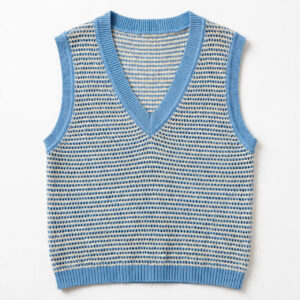 Blue & White Striped V-Neck Vest — image 1