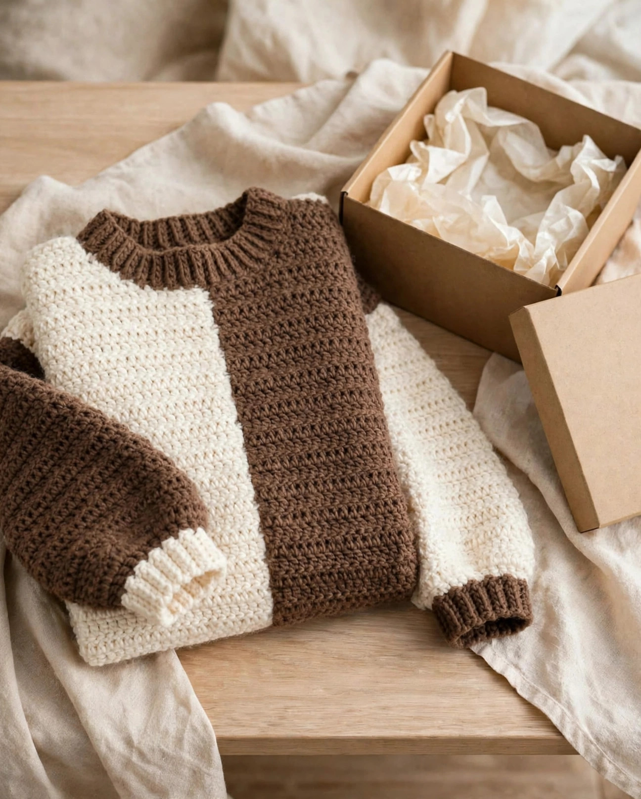 Brown & Cream Two-Tone Chunky Sweater — image 4