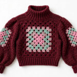 Burgundy Pink Granny Square Crop Sweater