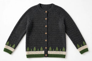 Charcoal Pine Tree Crochet Cardigan