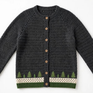 Charcoal Pine Tree Crochet Cardigan — image 1